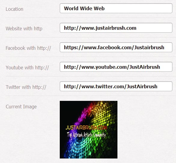 JustAirbrush.com  FAQ: How edit Your Profile - My Designs