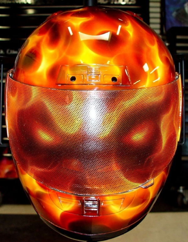 Custom Painted Flaming Face Helmet