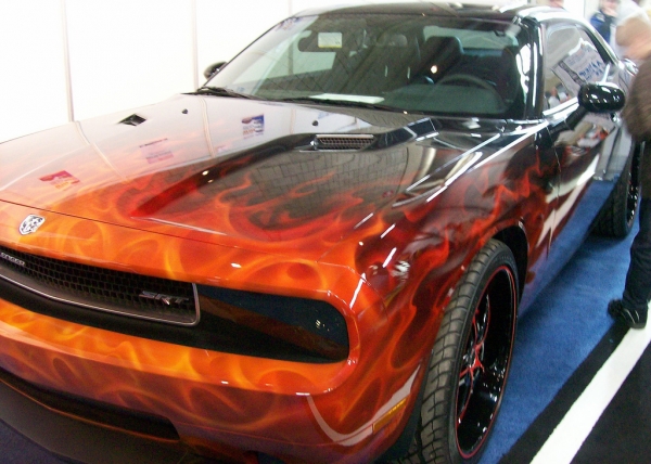 Flames on 2009 Dodge Challenger SRT