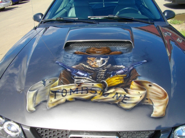 Tombstone Airbrush Bonnet on Mustang - Airbrush Artwoks