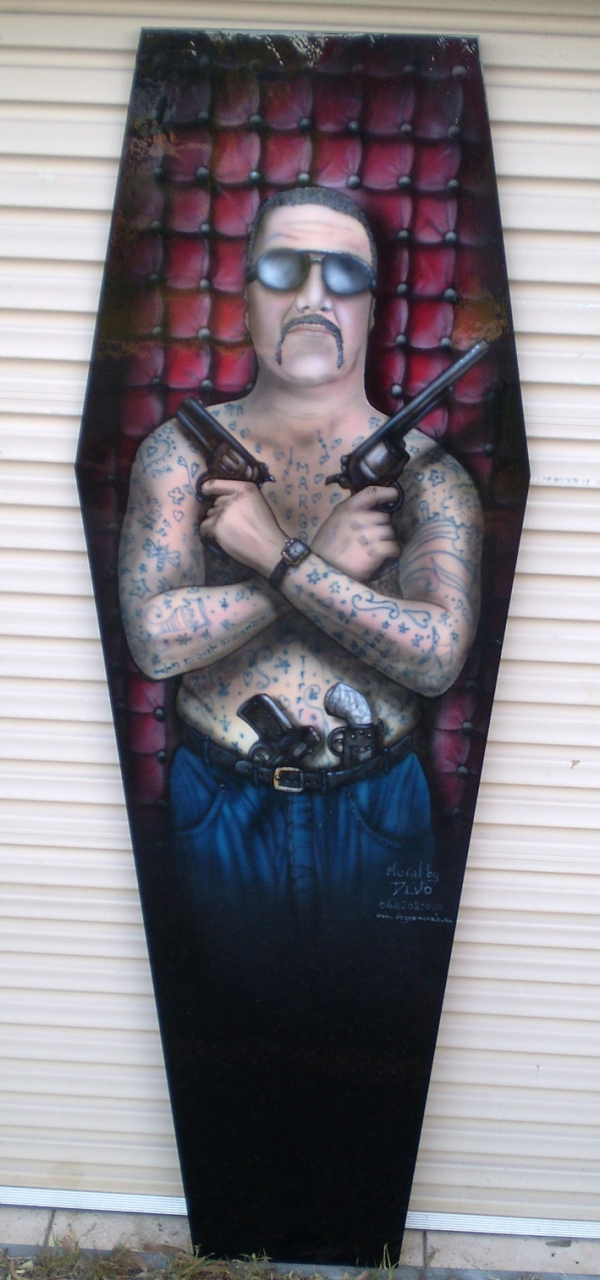 Coffin Lid as Card Table -  " Chopper Read"  gangster
