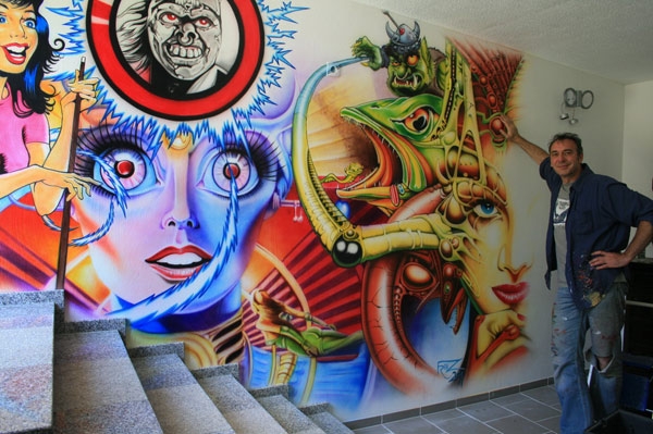 Wall for a pinball aficionado... - Airbrush Artwork and Murals