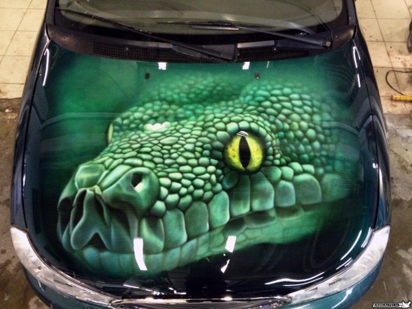 car, airbrushing, painting, hood, images, green, snake