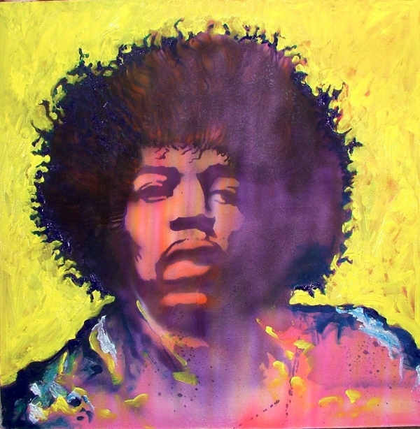 Hendrix on silk .  airbrushed and brush work  with tube acrylic. - Giorgio uccelini 