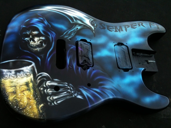 Custom Painted Guitar Grim Reaper Airbrushed USMC &mdash; Dallas AirbrushDallas Airbrush