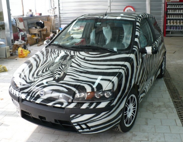 airbrush, painting, car, fiat punto, zebra