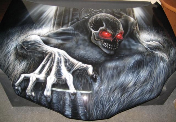 airbrush, car, hood, painting, zombie, monster