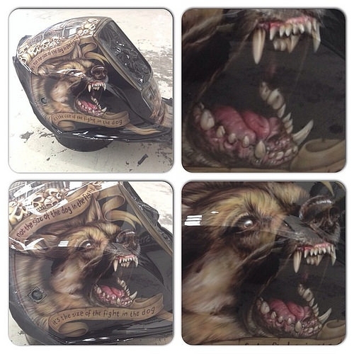 More pix of the Welding Helmet, first coats of clear complete now ready for Flow coat.