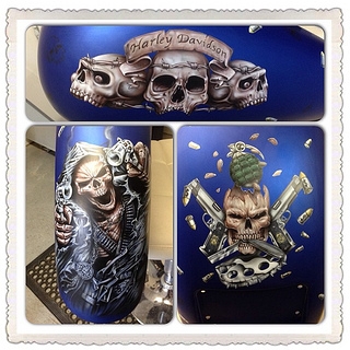 A picture of the completed murals on our latest Harley which is currently being cleared. 