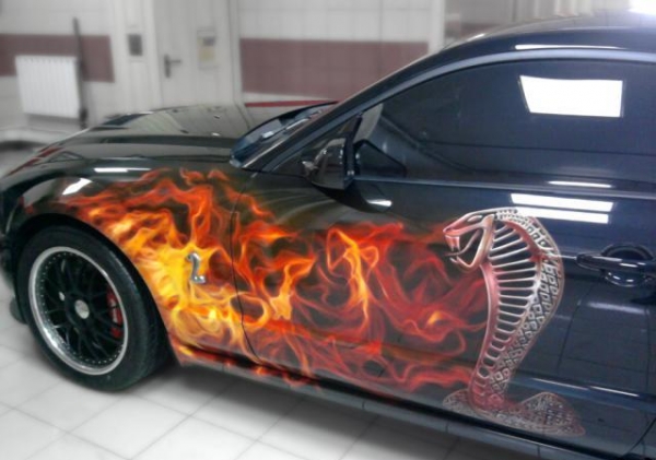 car, airbrushing, painting, mustang shelby, cobra, fire - Airbrush Artwoks