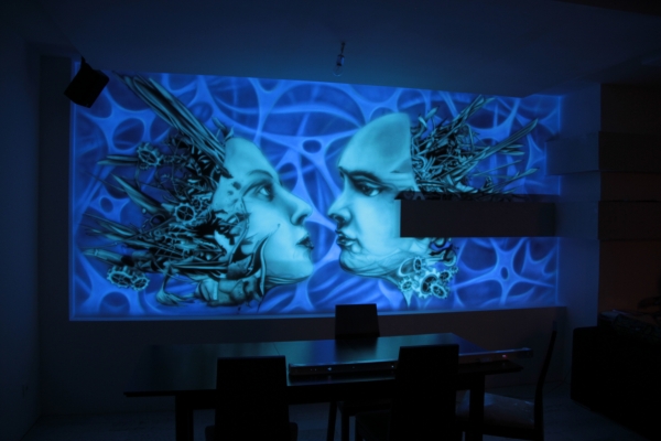 Black light mural, biomechanika