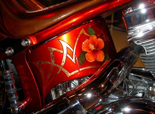 Airbrush and gold leaf, custom on Harley
