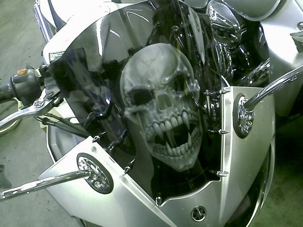 Airbrushed skull windscreen by Jonny5nLala