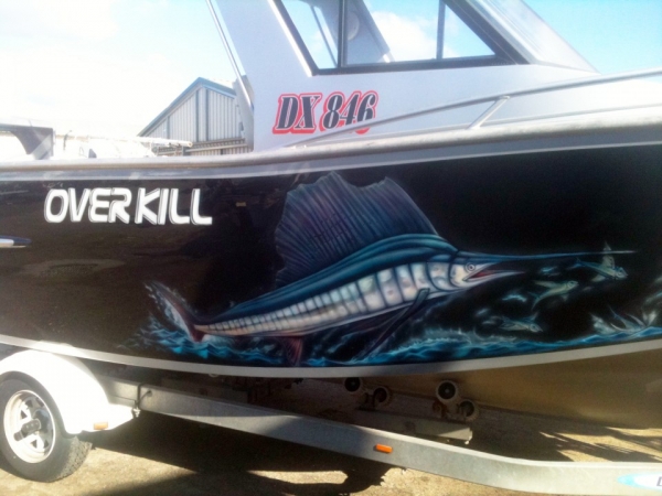 Overkill Boat | Airbrush Art | Professional Air Brush Artist in Perth, WA