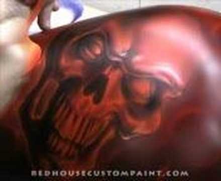 ▶ RedHouse Custom Paint, Inc. Airbrushing a blazing skull - Airbrush Videos