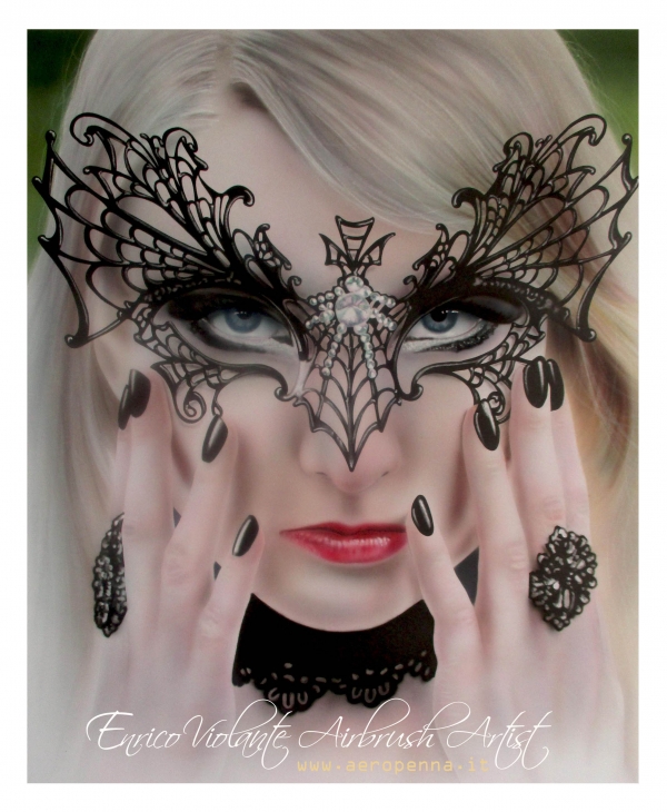 Maria Amanda Schaub, gothic model, airbrush on paper - Airbrush Artwoks