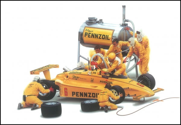 A commission I once had for a Pennzoil Advertisement, a pit crew hard at work...Gouache on illustration board.  - Airbrush Artwoks