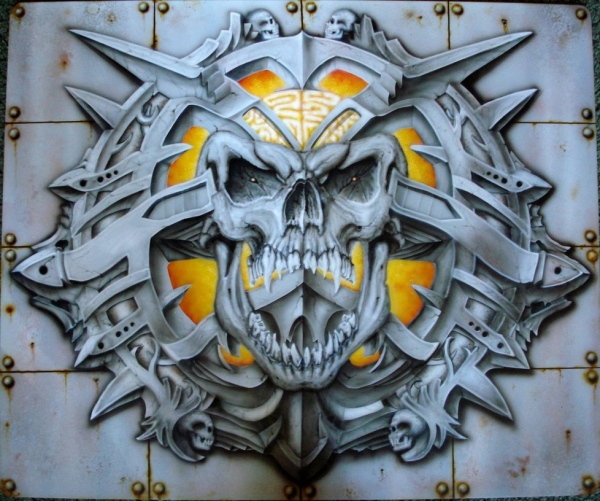 Skull with metal frame by airbrush77