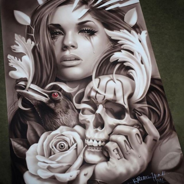 Airbrush on metal panel