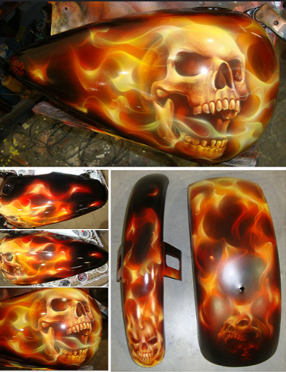 Tank - Flames and Skulls - Kustom Airbrush