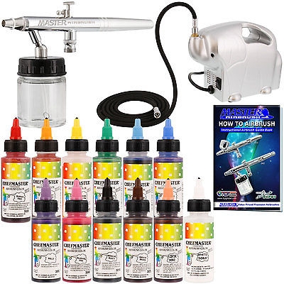 $72.46 Dual-Action #Airbrush #CAKE DECORATING AIRBRUSHING #KIT with #Set of 12 Food Colors