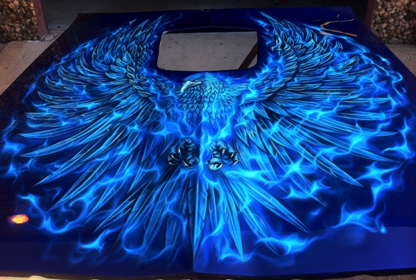 Airbrushed Trans Am Hood - Phoenix - Blue True Fire &mdash; Dallas AirbrushDallas Airbrush