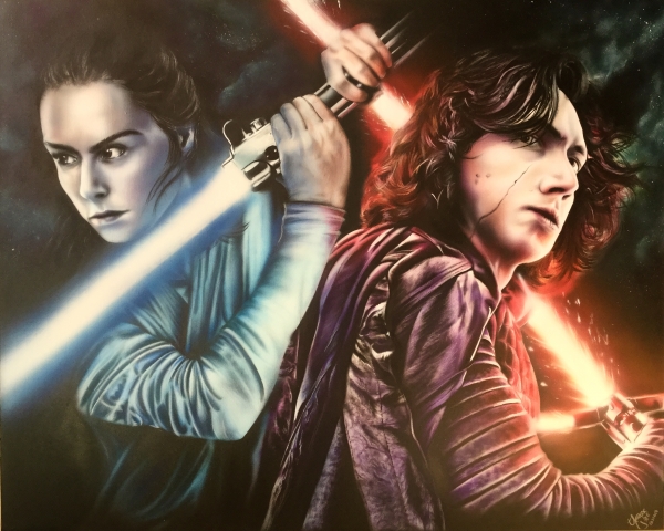 #StarWars #thelastjedi
portrait artwork on canvas
Kylo Ren and Rey
Size: 80cm x 100cm