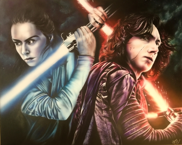 #StarWars #thelastjedi 
portrait artwork on canvas
Kylo Ren and Rey
Size: 80cm x 100cm - Airbrush Artwoks