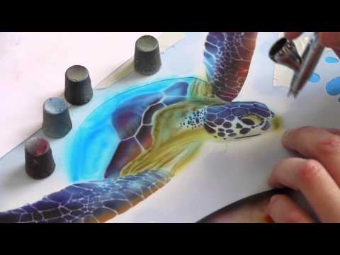 Airbrush Tutorial: Turtle Sealife Stencil Harder & Steenbeck - Airbrush Video Tutorials