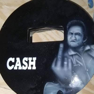 Custom pancake welding hood with Johnny Cash by ZimmerDesignZ.com 