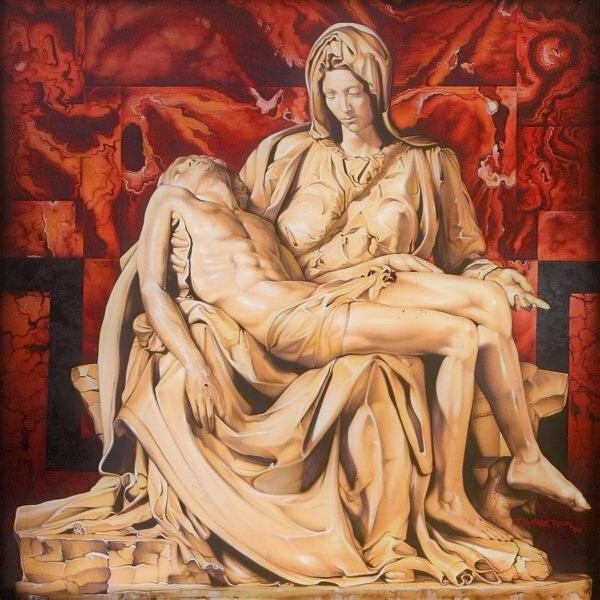 Michelangelo's Pieta by Troy Pierce Airbrush oils on canvas 48''x48'' - Airbrush Artwoks