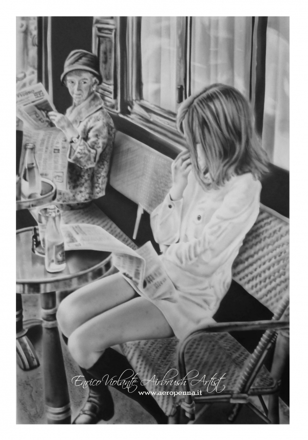 Henri Cartier-Bresson -Brasserie...airbrush on paper - Airbrush Artwoks