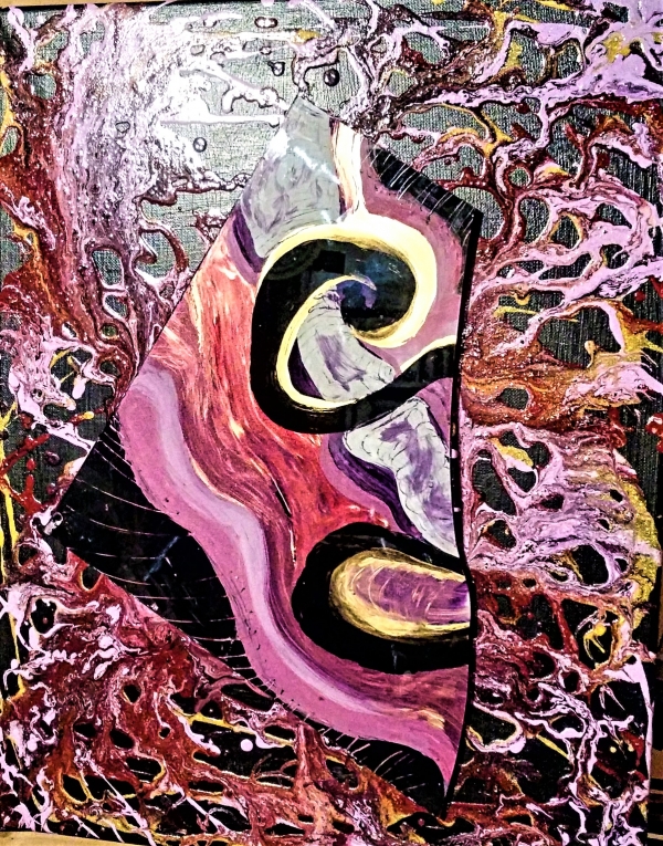 This is the 2nd painting , it is also called " Reflections " done using pouring media and glass on canvas. - My art works