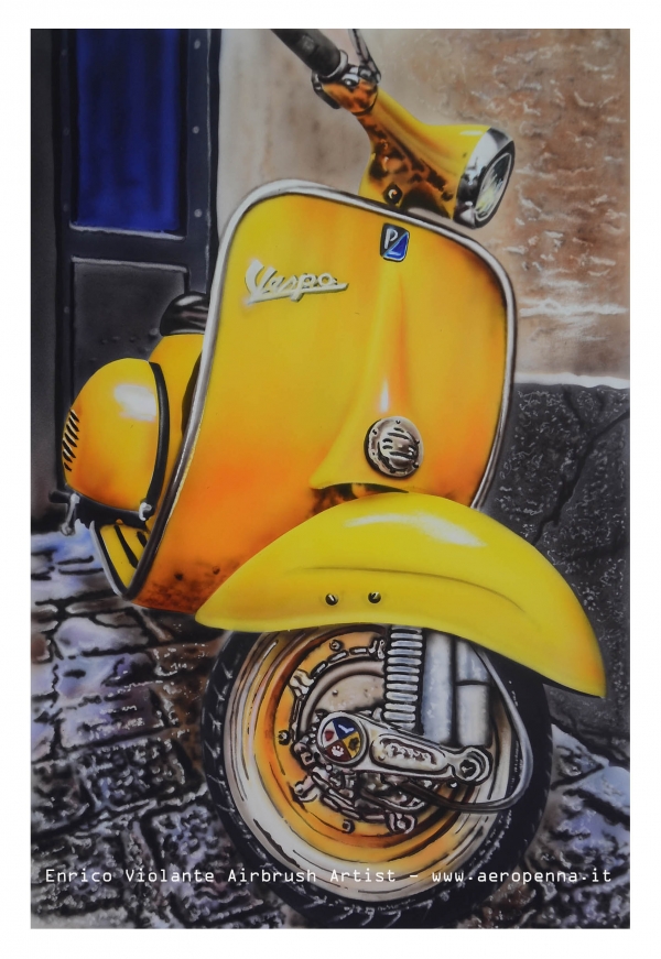 Vespa, acrilico su carta - Airbrush Artwoks