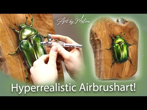 Hyperrealistic freehand #Airbrush project on wood!!- Rose beetle - Video - Airbrush Videos