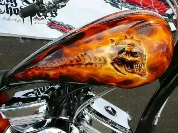 Real Flame Airbrush Painted, Motorcycle Gas Tank