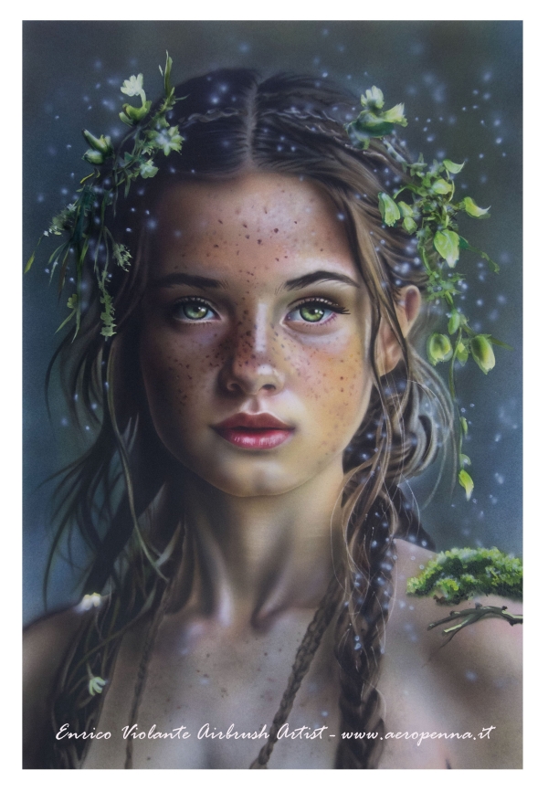 fatina dei boschi,airbrush on cardboard