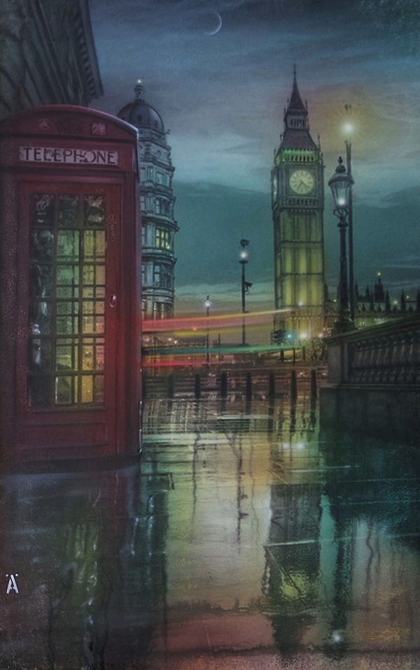 Painting Airbrush on wood Title OLD LONDON. Painted for the Murals your way team USA. - Artworks
