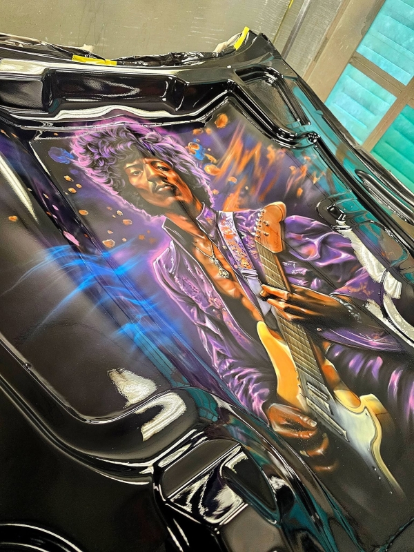 Underhood Custom Art - Freehand Airbrush under hood with Jimmy Hendrix - Kustom Airbrush