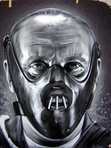 Hannibal Lecter B&W Airbrushed on a T-shirt