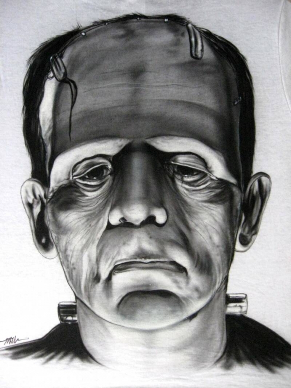 Frankenstein B&W Airbrushed on a T-Shi - My Paintings