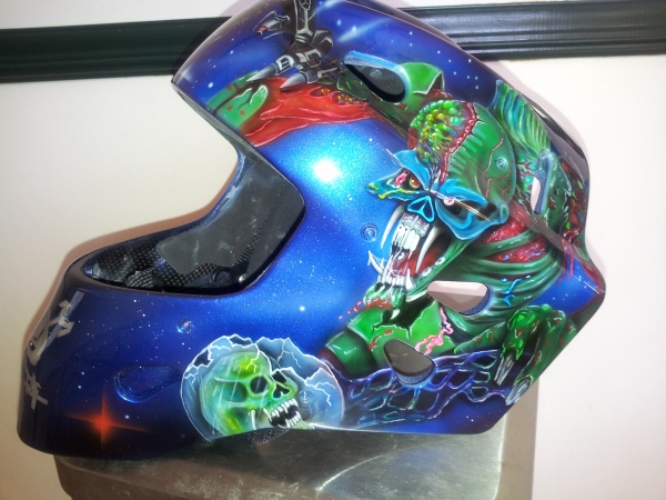 Custom airbrushed design on hockey mask by Fester Custom Airbrushing 2013