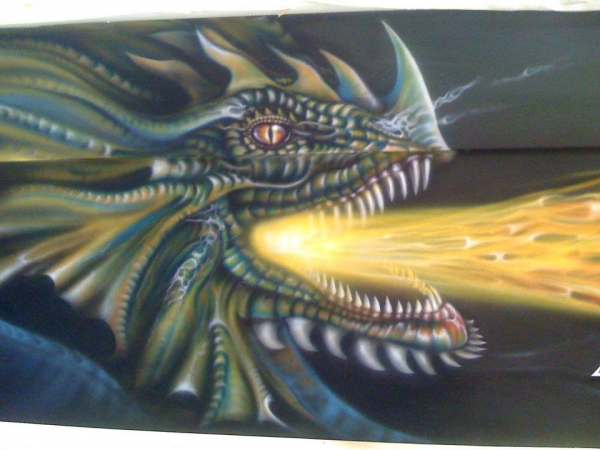 lancha aerografiada con dragones con nixa arte y aerografia, www.facebook.com/pages/nixa-arte-y-aerografia/222640651124798?ref=hl - Kustom Airbrush