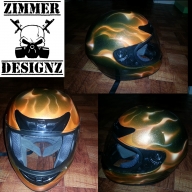 Airbrush Orange flame metal flake helmet. - My Designs