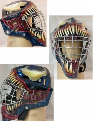 Airbrushed goalie mask done by Jason Livery of Headstrong Grafx using Badger PRO-Production and Renegade airbrushes - airbrushed helmet goalie mask