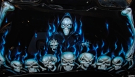Skulls, flames and bones on bonnet - Airbrush Artwoks