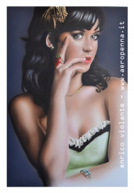 katy perry, airbrush portrait on schoeller, 40x60cm. - e'tac colour - Airbrush Artwoks