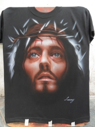 Jesus of nazareth (Robert Powell) Airbrush on black T-shirt | Castellaro Airbrush - Favorite Art