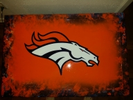 Airbrushed Denver Broncos coffee table for man cave.  By ZimmerDesignZ.com - My Designs