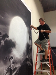 TRIO owner, Ed Strang, airbrush painting Frankenweenie backdrop - Airbrush Artwoks